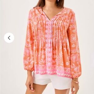 $124 Lilly Pulitzer Marilina Tunic Top.  X-Large Color: Papaya Breezy Palm.  New